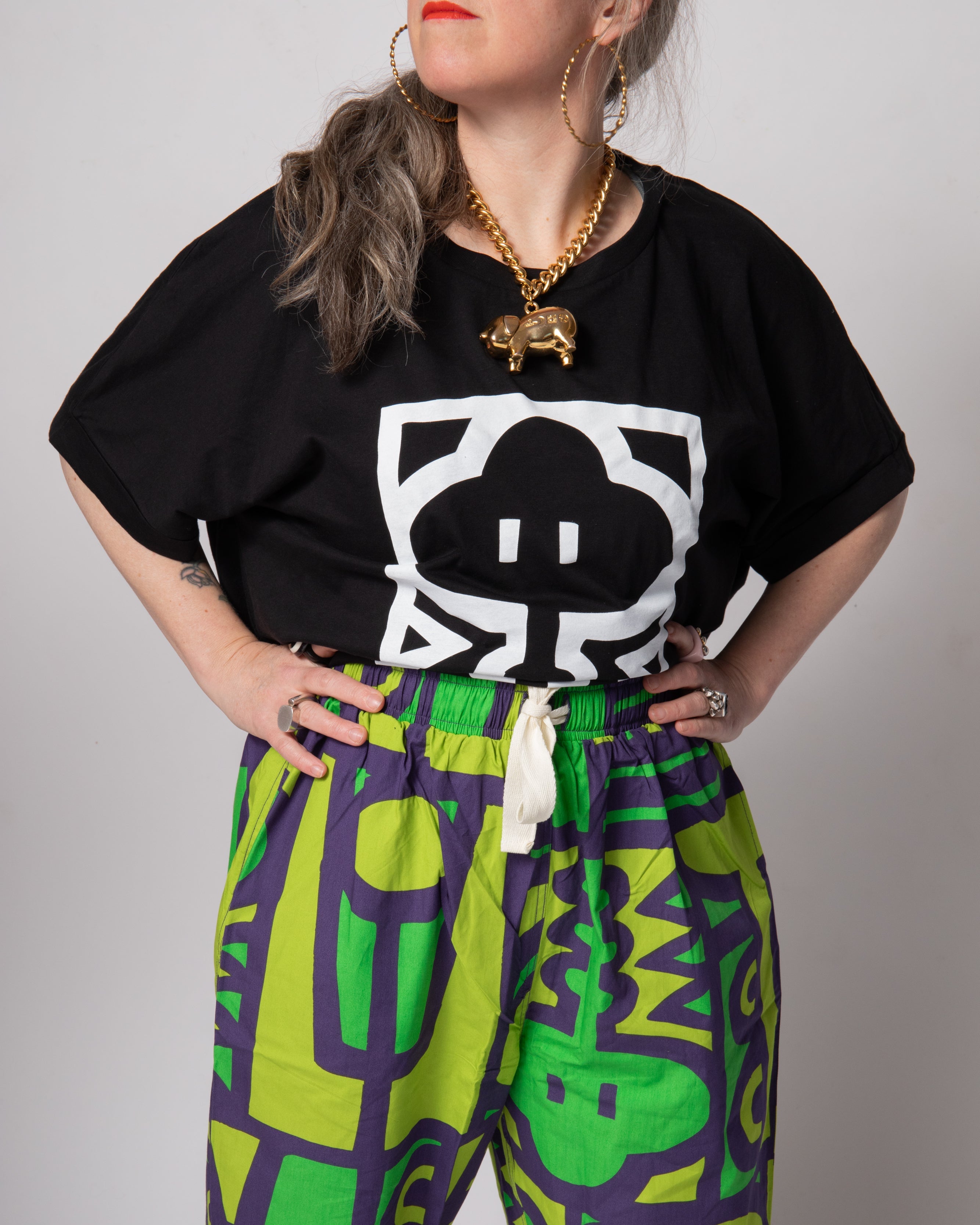 Elasticated Wide Leg Trousers - Chameleon Jungle