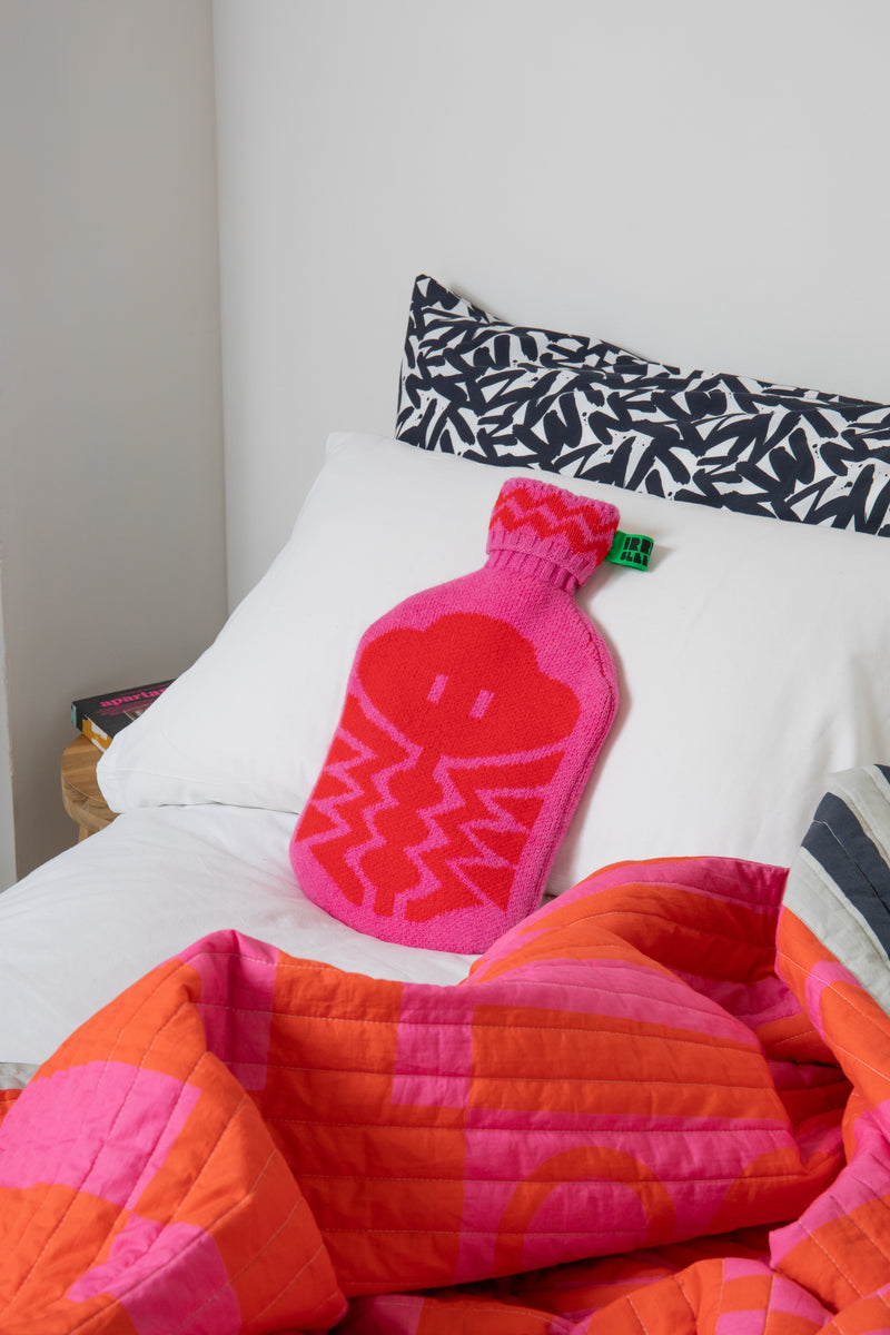 Knitted Hot Water Bottle in Hot Pink