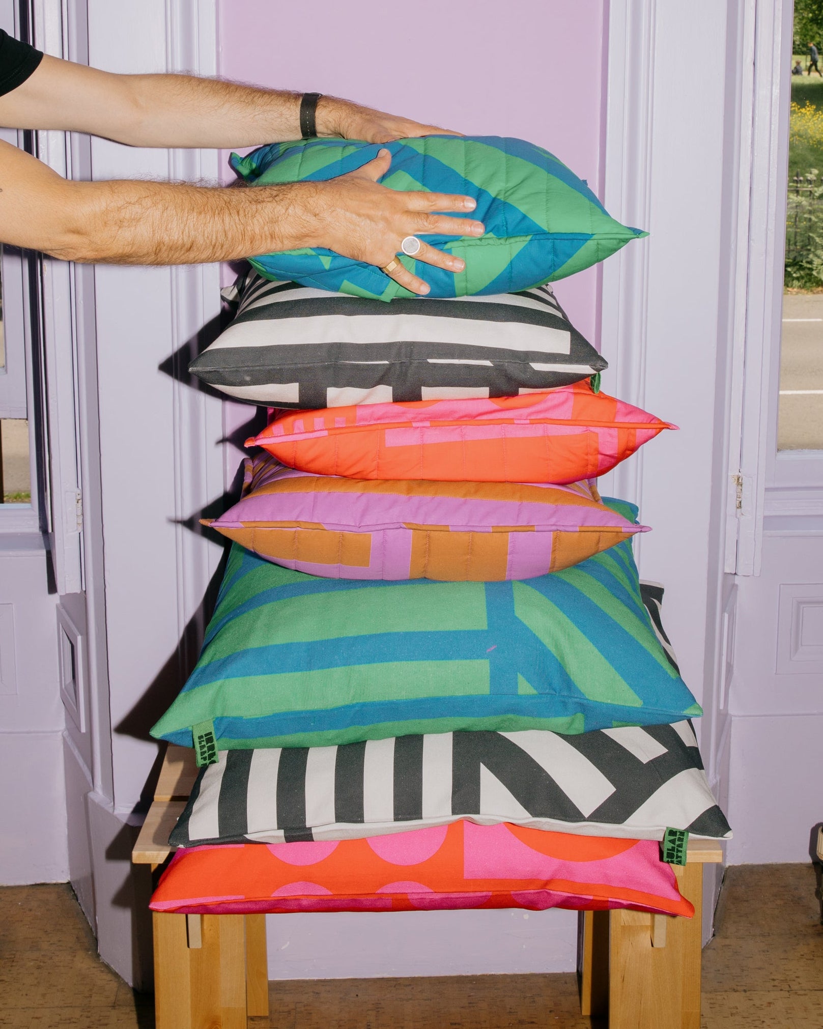 Quilted Cushion Cover in Kelly