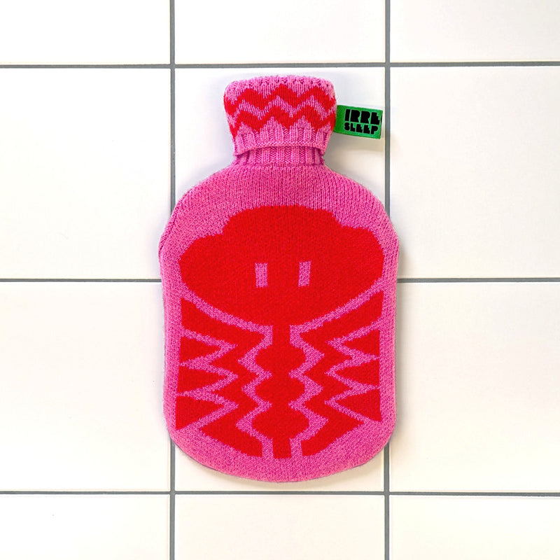 Knitted Hot Water Bottle in Hot Pink + Mono