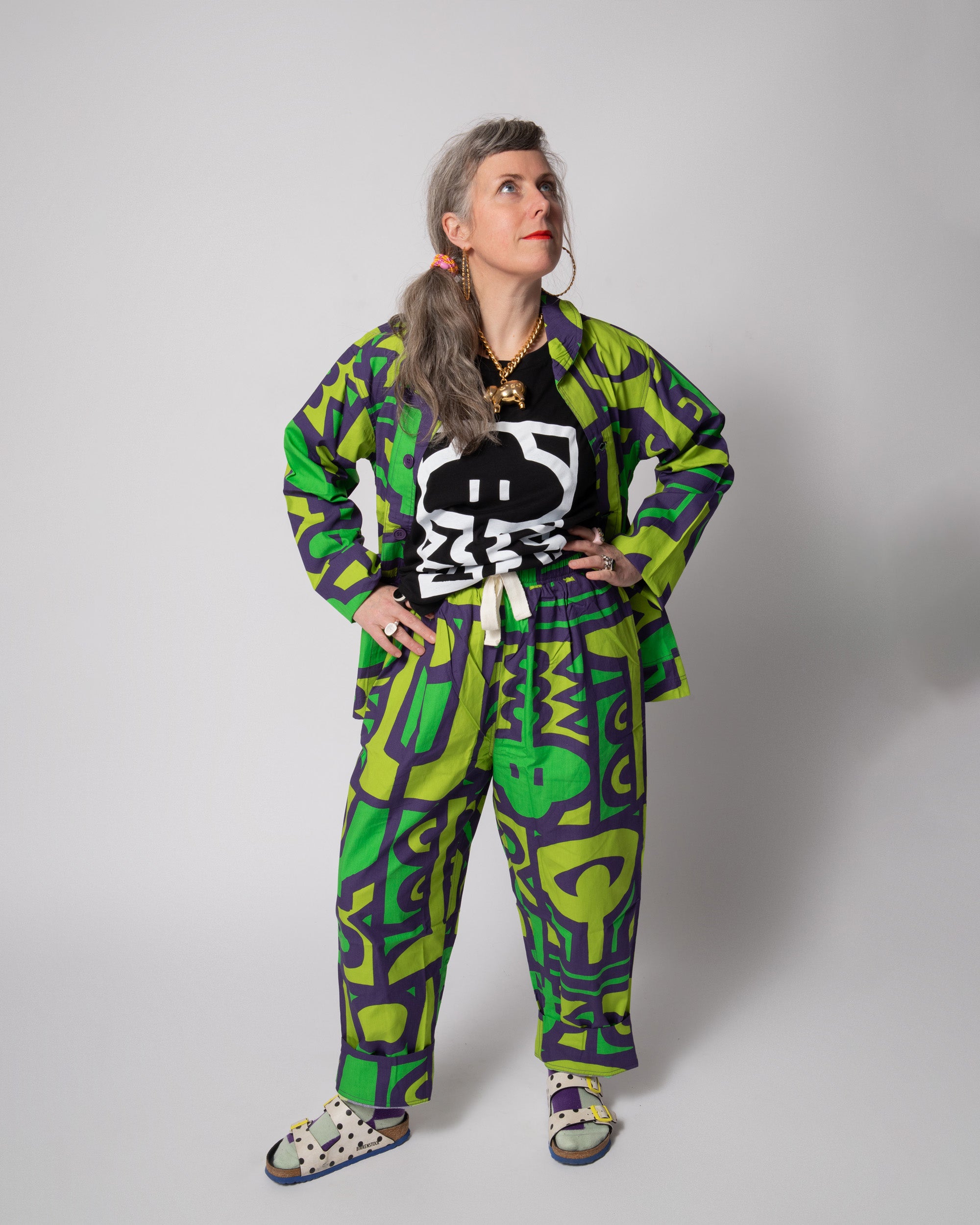 Elasticated Wide Leg Trousers - Chameleon Jungle